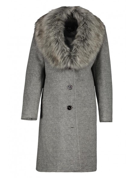 sivý klasický dámsky kabát s odopínateľnou kožušinkou 1