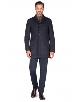 Pánsky hnedý kockovaný kabát